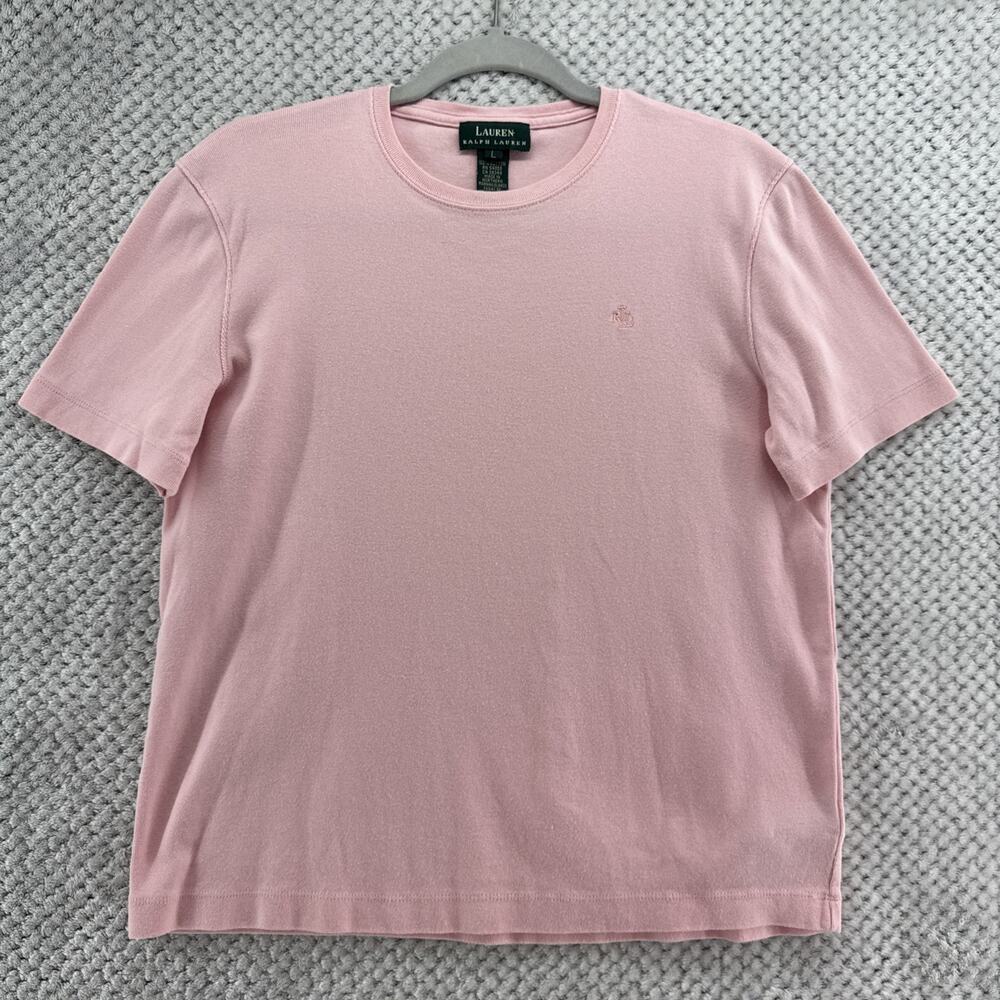VTG Lauren Ralph Lauren T-Shirt Top Womens L Pink Cotton Short Sleeve Crew Neck